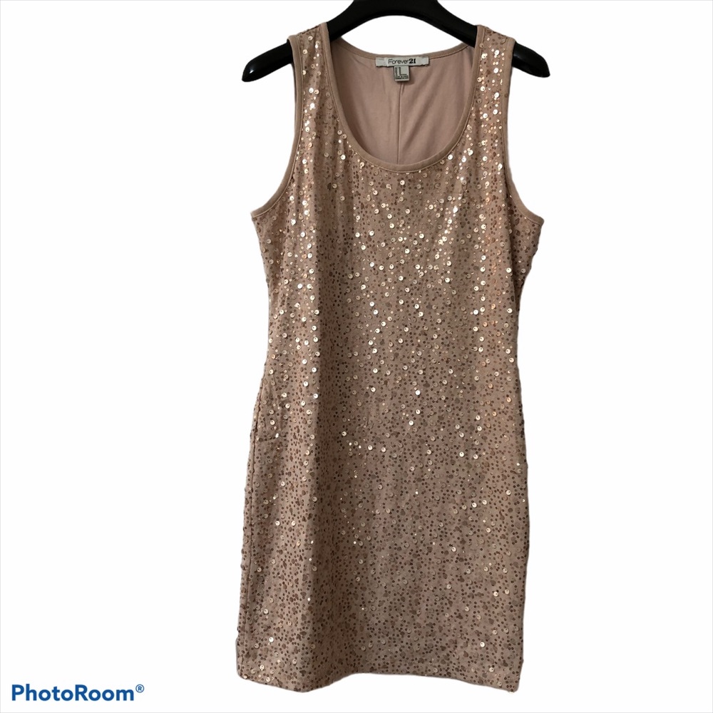 Forever21, sparkly sequin tank dress, champagne gold color, size medium